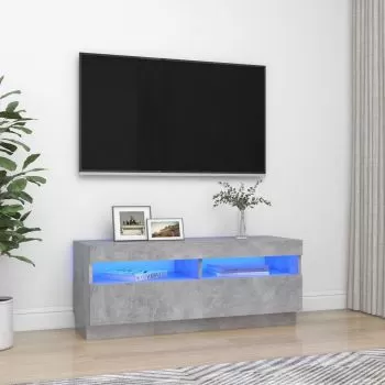 Comoda TV cu lumini LED, gri beton, 100 x 35 x 40 cm