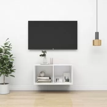 Dulap TV montat pe perete, alb, 37 x 37 x 72 cm