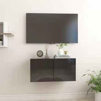Dulap TV suspendat, negru lucios, 60 x 30 x 30 cm