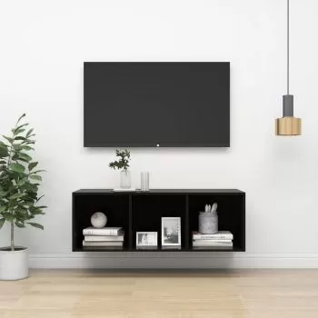 Dulap TV montat pe perete, negru lucios, 37 x 37 x 107 cm