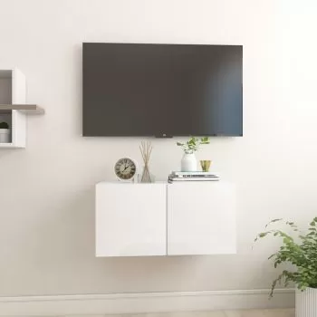 Dulap TV montaj pe perete, alb lucios, 60 x 30 x 30 cm