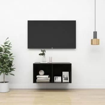 Dulap TV montat pe perete, negru lucios, 37 x 37 x 72 cm