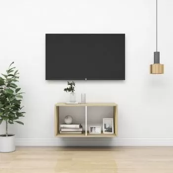 Dulap TV montat pe perete, stejar sonoma si alb, 37 x 37 x 72 cm