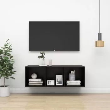 Dulap TV montat pe perete, negru, 37 x 37 x 107 cm