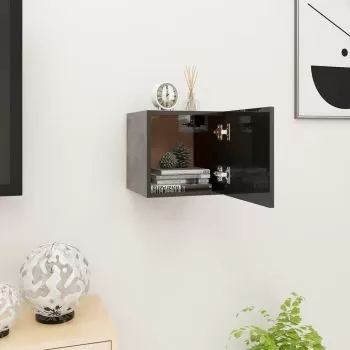 Dulap TV montaj pe perete, negru lucios, 30.5 x 30 x 30 cm