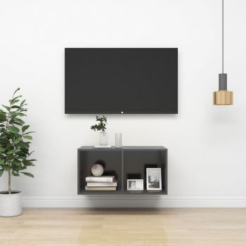 Dulap TV montat pe perete, gri, 37 x 37 x 72 cm