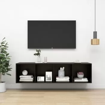 Dulap TV montat pe perete, negru, 37 x 37 x 142.5 cm