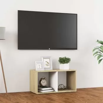 Comoda TV, alb si stejar sonoma, 72 x 35 x 36.5 cm
