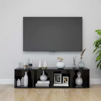 Set 4 bucati comode tv, negru lucios, 37 x 35 x 37 cm