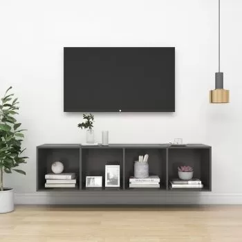 Dulap TV montat pe perete, gri, 37 x 37 x 142.5 cm
