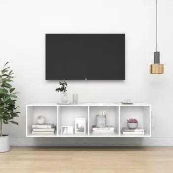 Dulap TV montat pe perete, alb, 37 x 37 x 142.5 cm