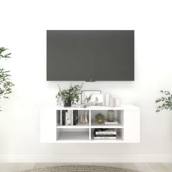 Dulap TV montat pe perete, alb, 102 x 35 x 35 cm