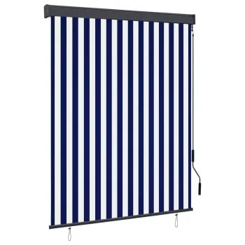  Jaluzea tip rulou de exterior, albastru și alb, 140 x 250 cm