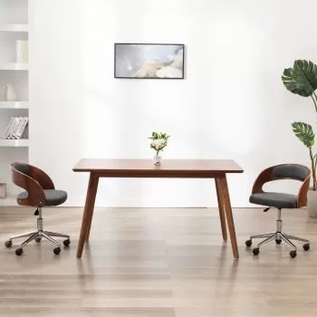  Scaun de birou pivotant, gri, lemn curbat și material textil