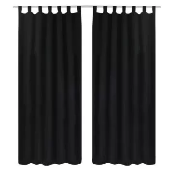 Set 2 bucati draperii micro-satin cu bride 140 x 225 cm, negru, 225 cm