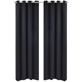 Draperii blackout 2 bucati 135 x 245 cm cu inele metalice Negru, negru, 135 x 245 cm
