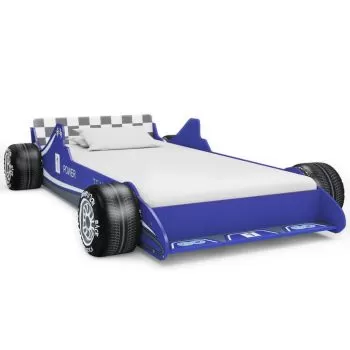 Pat pentru copii masina de curse, albastru, 90 cm