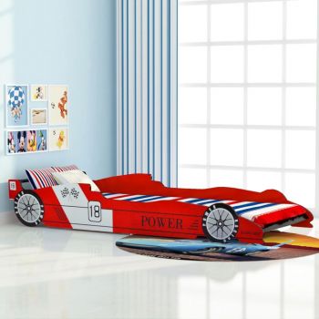 Pat pentru copii mașină de curse, roșu, 90 x 200 cm