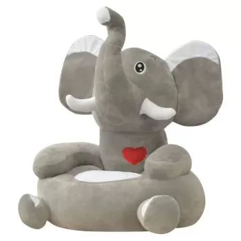 Scaun din plus pentru copii cu model elefant, gri