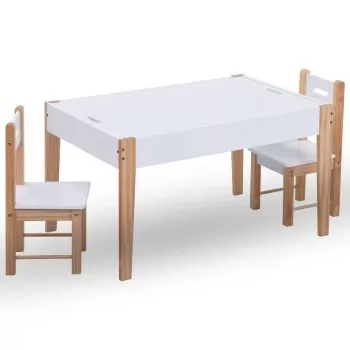 Set masa cu scaune pentru copii cu tabla, 3 piese, alb