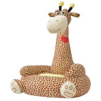 Scaun din pluș pentru copii cu model girafă, maro