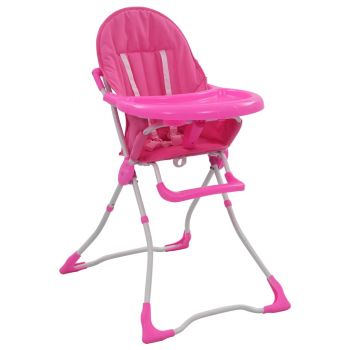Scaun de masă înalt pentru copii, roz și alb