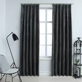  Draperii opace, 2 buc., antracit, 140x175 cm, catifea, cârlige