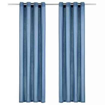 Set 2 bucati perdele cu inele metalice, albastru, 140 x 175 cm