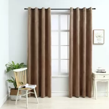  Draperii opace cu inele, 2 buc., bej, 140 x 225 cm, catifea