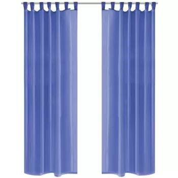 Set 2 bucati draperii din voal, albastru regal, 140 x 175 cm