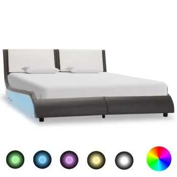 Cadru de pat cu LED, gri si alb, 120 x 190 cm