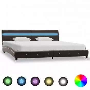 Cadru de pat cu LED-uri, gri, 150 x 200 cm
