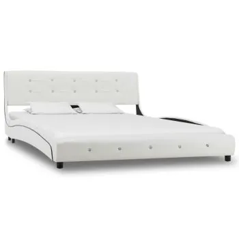  Cadru de pat fără saltea piele artificială albă 135x190 cm