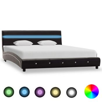 Cadru de pat cu LED-uri, negru, 120 x 200 cm, piele ecologică