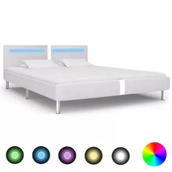 Cadru de pat cu LED, alb, 180 x 200 cm