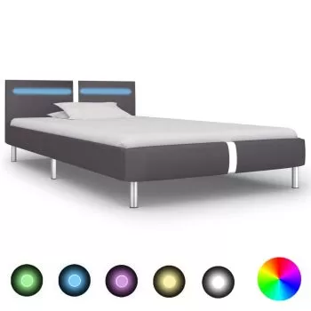 Cadru de pat cu LED, gri, 90 x 200 cm