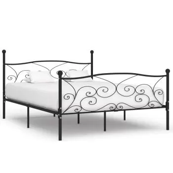 Cadru de pat cu baza din sipci, negru, 200 x 200 cm