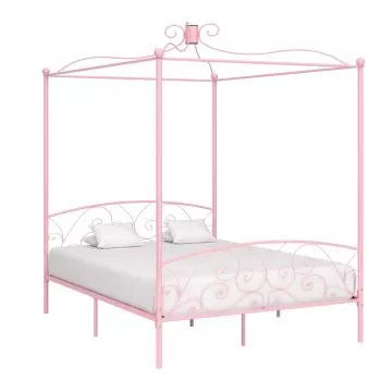 Cadru de pat cu baldachin, roz, 160 x 200 cm