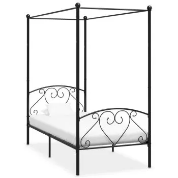 Cadru de pat cu baldachin, negru, 120 x 200 cm