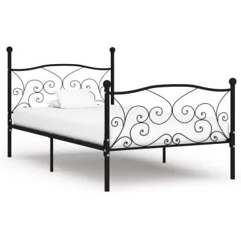 Cadru de pat cu baza din sipci, negru, 100 x 200 cm