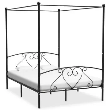 Cadru de pat cu baldachin, negru, 160 x 200 cm