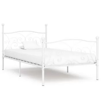 Cadru de pat cu baza din sipci, alb, 90 x 200 cm