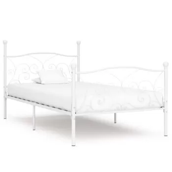 Cadru de pat cu baza din sipci, alb, 100 x 200 cm
