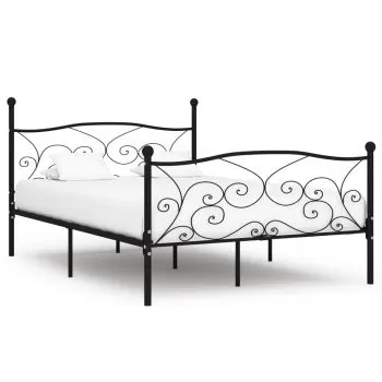 Cadru de pat cu baza din sipci, negru, 120 x 200 cm
