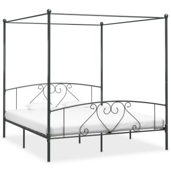 Cadru de pat cu baldachin, gri, 180 x 200 cm, metal