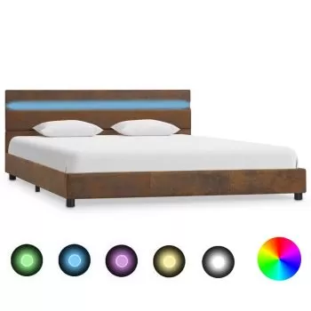 Cadru de pat cu LED, maro, 140 x 200 cm