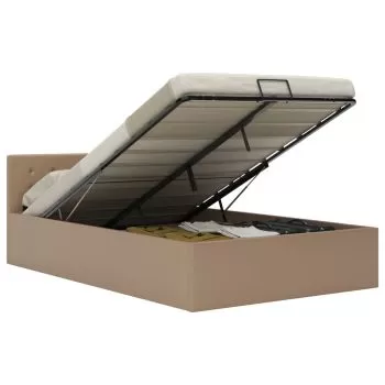  Cadru pat hidraulic ladă cappuccino 120x200 cm piele ecologică