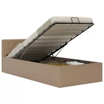  Cadru pat hidraulic ladă cappuccino 100x200cm piele ecologică