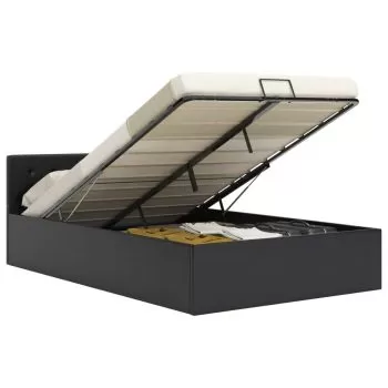  Cadru pat hidraulic, depozitare, negru, 120 x 200 cm piele eco