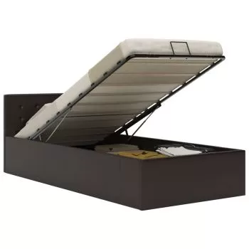  Cadru pat hidraulic cu ladă gri 90x200 cm, piele ecologică